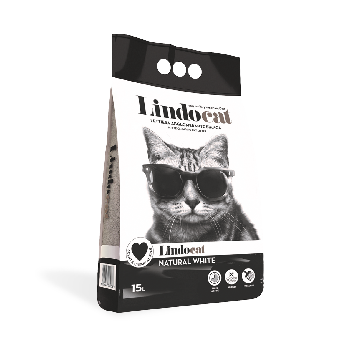 Lindocat NATURAL WHITE - lettiera agglomerante bianca a lunga durata