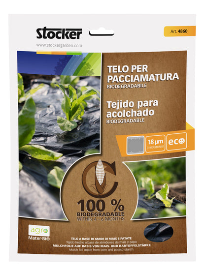 Telo a base di amidi di mais e patate per pacciamatura, al 100% biodegradabile.