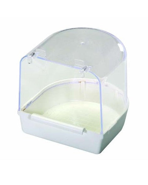 Bagno esterno Lux per volatili, con pareti e soffitto trasparente.