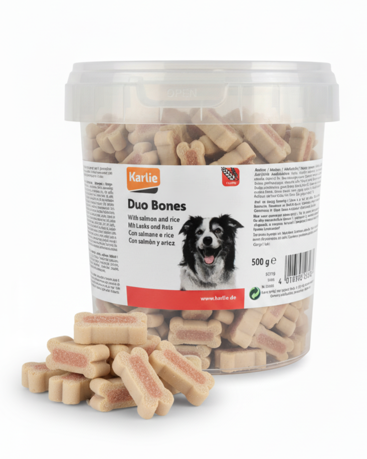 Karlie | Duo Bones Salmone e Riso – Snack a Forma di Osso per Cani 500g